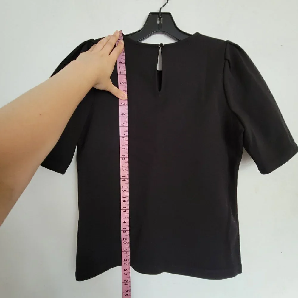 J. Crew Puff Sleeve Pointe Top Blouse Keyhole Back Black Style AE781 Size XS